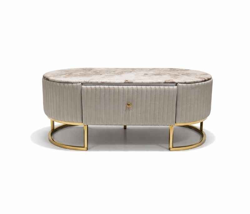 Image 4 for 8887 Beige Centre Table With Marble Top And Metal Base (HYD OTD)