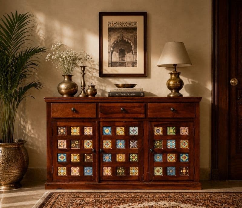 Image 1 for 3 Door Tile Side Board Solid Sheesham Wood (SCV_PKU)