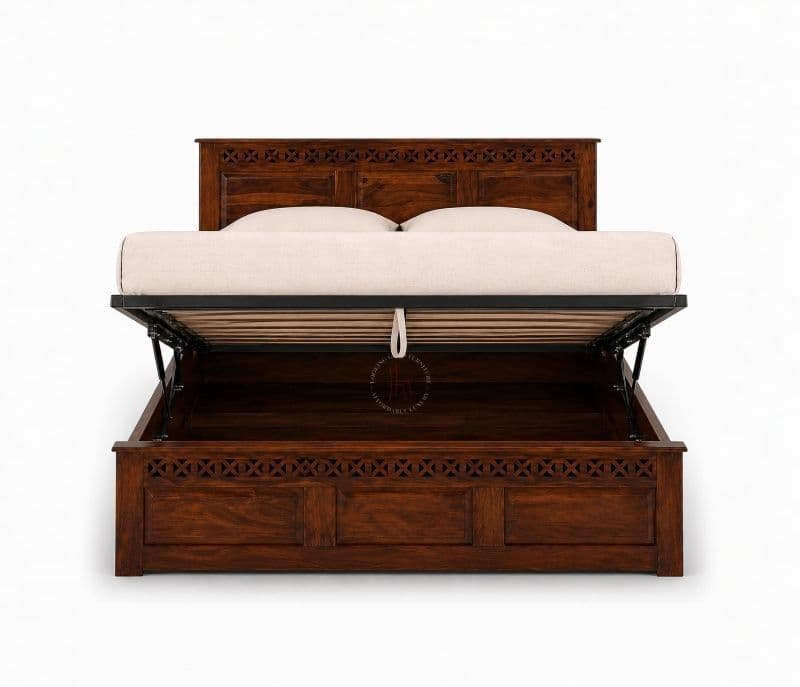 Image 8 for Rudolf Sheesham Wood Hydraulic Storage Premium Solid Sheesham Wood Honey Finish (SCV _PKU)
