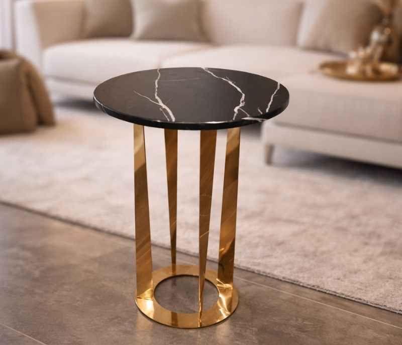 Image 1 for E-230 Corner Table With Marble Top And Metal Base (HYD OTD)