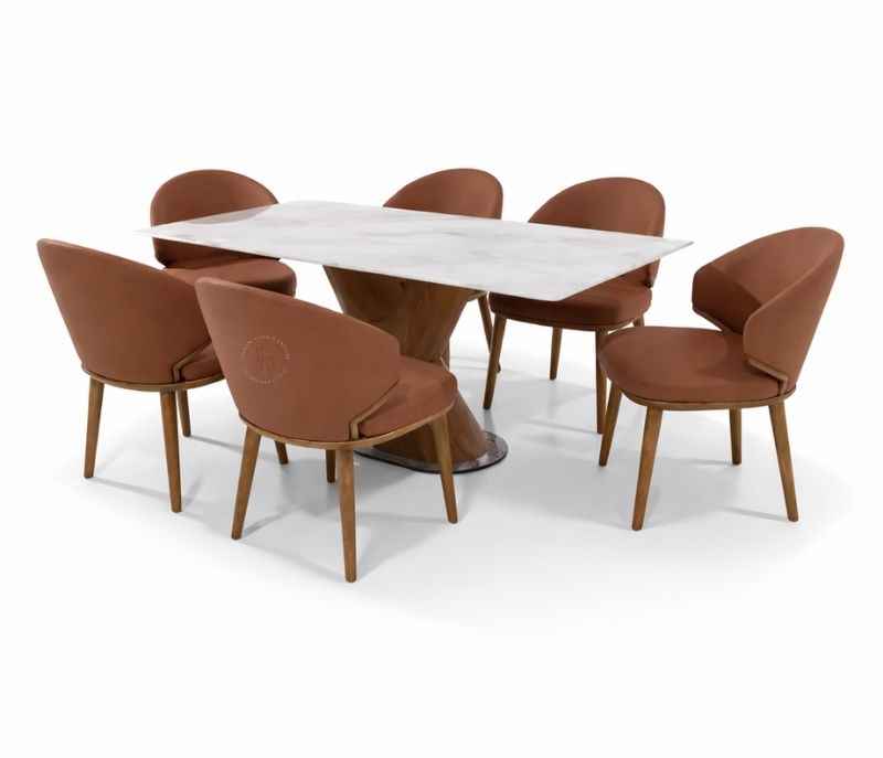 Image 4 for C05 6 Seater Marble Dining Set with Premium Leatherette Upholstery