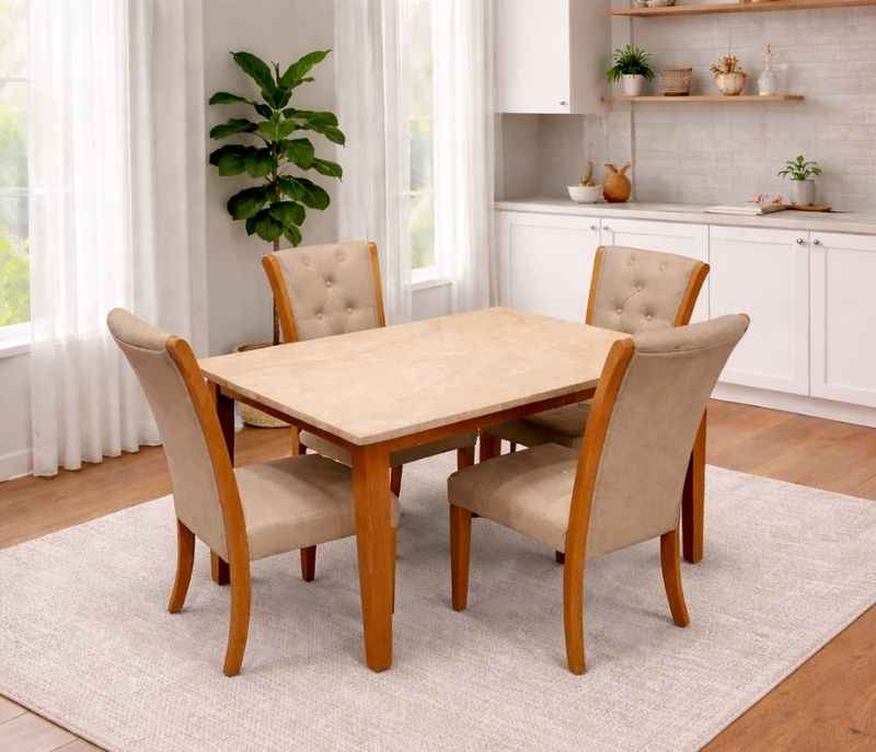 Image 1 for New Model 1+4 Seater Marble Dining Set with Rubber Wood and Leather (KORA OTD)