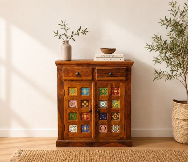 Image 1 for Tile 2-Door Sideboard Solid Sheesham Wood (Honey Finish) (SCV_PKU)