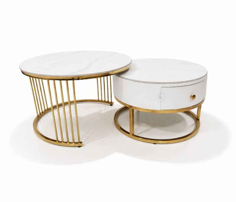 Image 2 for 601 Centre Table Ceramic Top And Down Metal Base Gold PVD