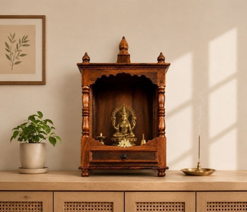 Aaroha Pooja Mandir Solid Sheesham Wood (Honey Finish) (SCV_PKU)