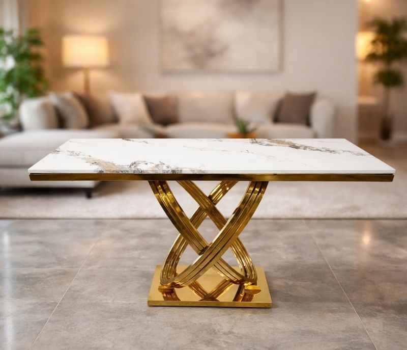 Image 1 for Console 49 Composite Marble Top With PVD Gold Metal Base (HYD)(CP)