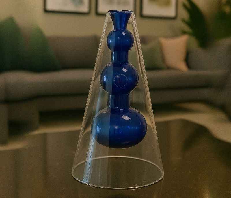 Image 1 for VM-13 Blue Glass Vases, Double Layer Crystal Transparent Multicoloured Vase for Hydroponic Home, Living Room, Office, Desktop Decoration (SKN)