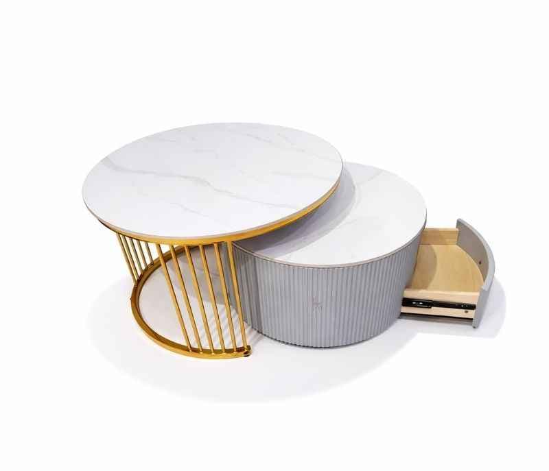Image 2 for Centre Table 909 White Ceramic Top With Metal Base And Drawer With Storage (HYD)