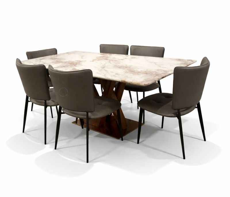Image 3 for T63 180*90 6 Seater Marble Dining Set with Premium Leatherette Upholstery