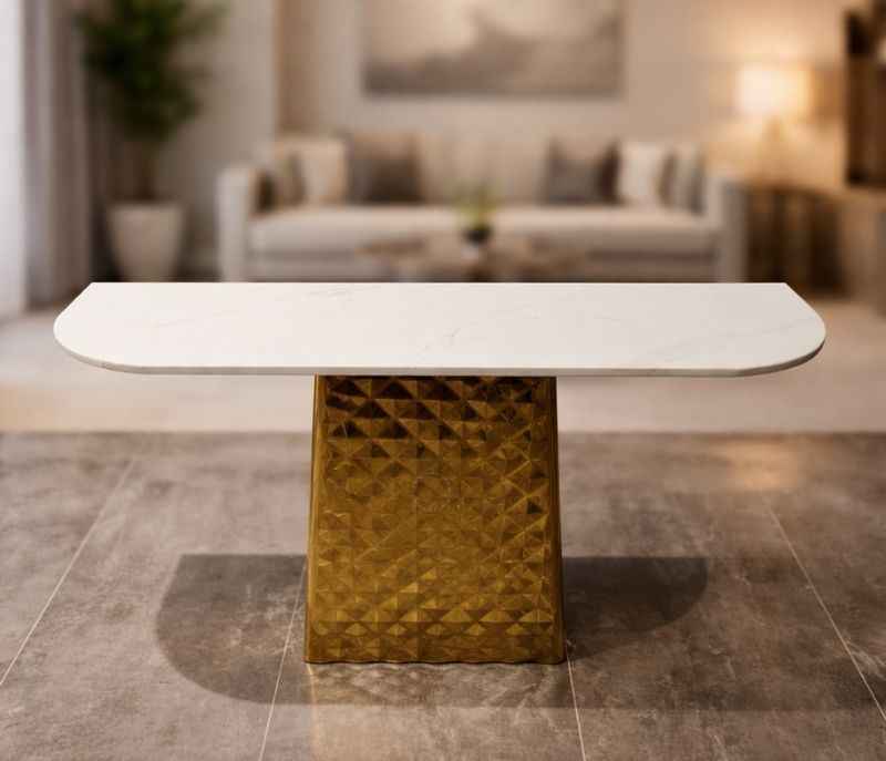 Image 1 for Console 57 Marble Top With PVD Gold Metal Base (HYD)(WF)