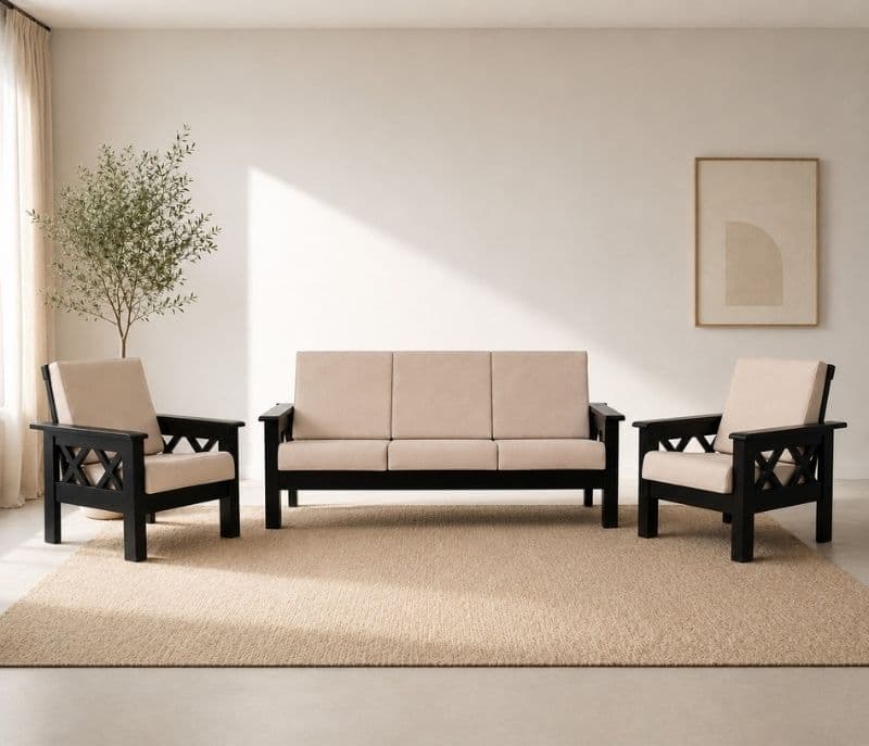 X Sofa 3+1+1 Seater Solid Rubber Wood (ZAM) (OWD)