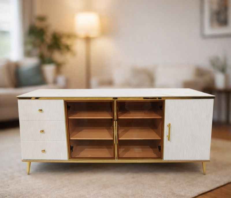 G6406 Side Board Cabinet Ceramic With Duco Paint Finish With PVD Gold Metal Legs (HYD OTD)