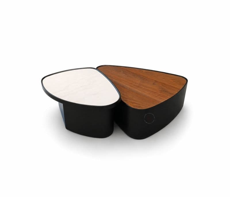 Image 2 for 2503 Centre Table Set Of 2 Marble Top And Wood Top With Wooden Base (HYD)