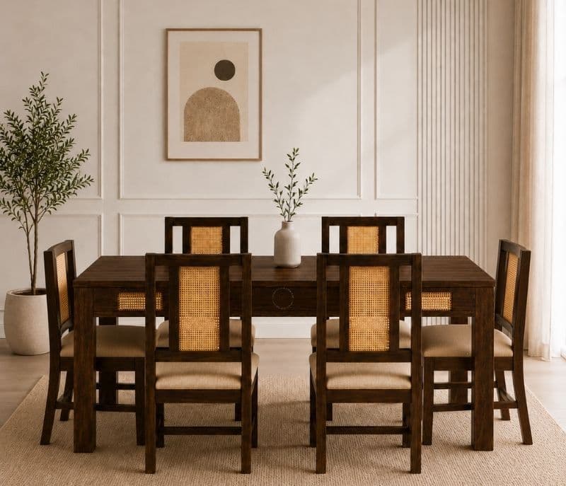 Image 1 for Layla 6 Seater Cane Dining Set Sheesham Wood (WI_PKU)