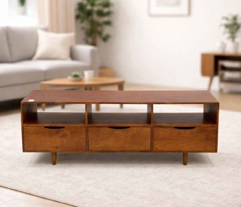 TV unit Sheesham Wood With 3 Drawers (SKN)