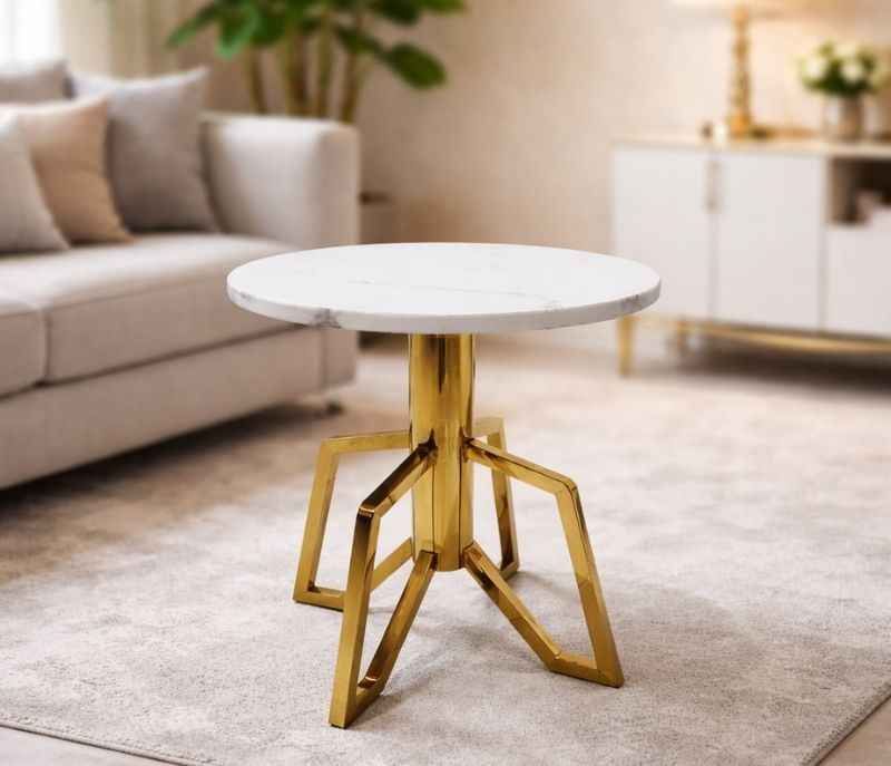 Image 1 for Corner Table 42 Marble Top With PVD Gold (HYD)
