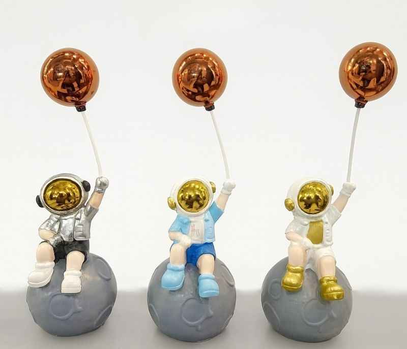 Image 2 for G-RA-02 A/B/C/D set of decorative astronaut figurines holding metallic balloons while sitting on a moon