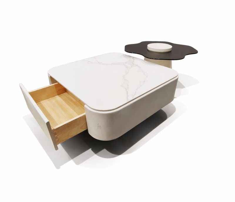 Image 5 for 3126C Centre Table Marble Top Plus Corner Table With Glass Top And Wood Base With Duco (HYD)