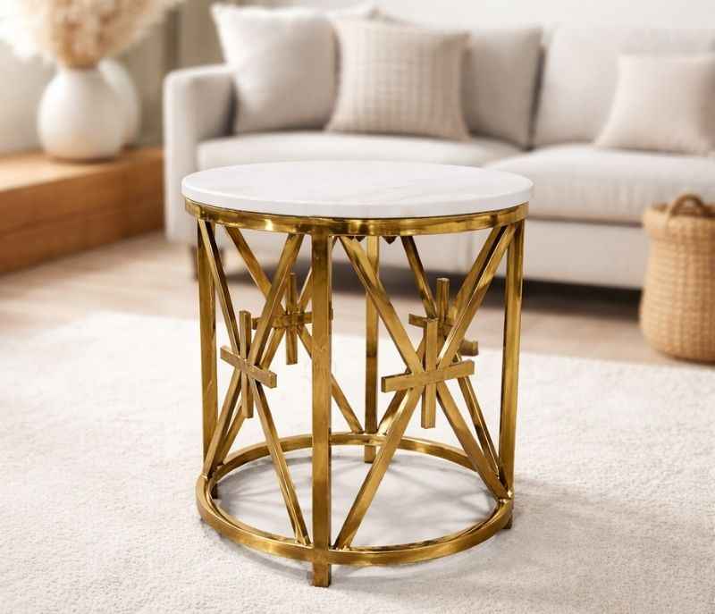 Image 1 for Corner Table 39 Gold Marble Top PVD Gold Base (HYD)