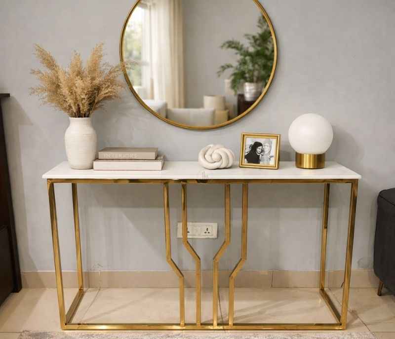 Image 3 for Con 957 Console Table Marble Top With PVD Gold Metal Base (BTM OTD)