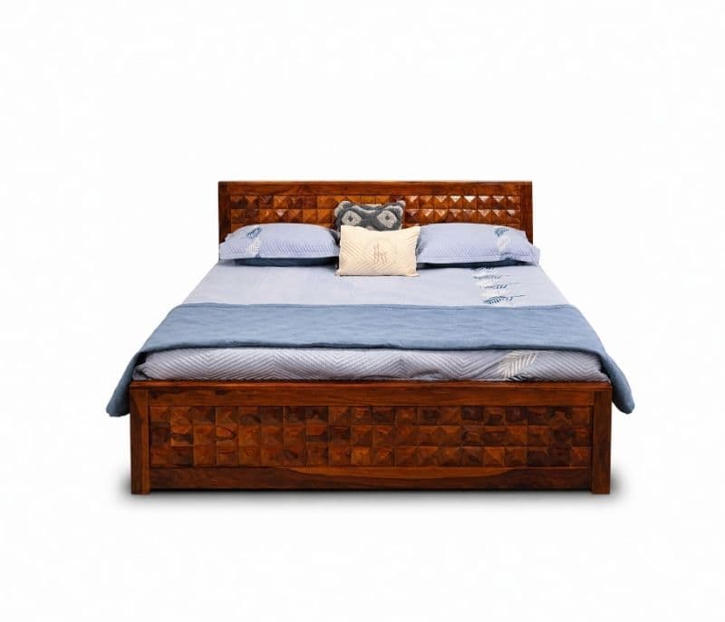 Image 2 for Diamond Cot Hydraulic Storage Sheesham Wood King Size Premium Solid Sheesham Wood Honey Finish (SCV _PKU)