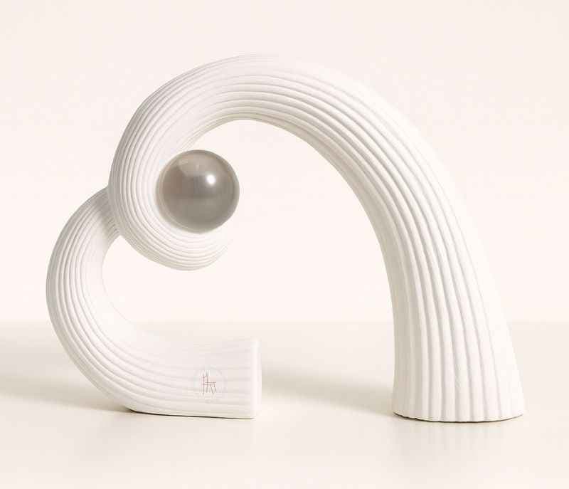 Image 4 for G-RA-26 A/B Ceramic With Crystal Ball Décor in White | Minimalist Black | Compact Home Décor Sculpture with Elegant Finish