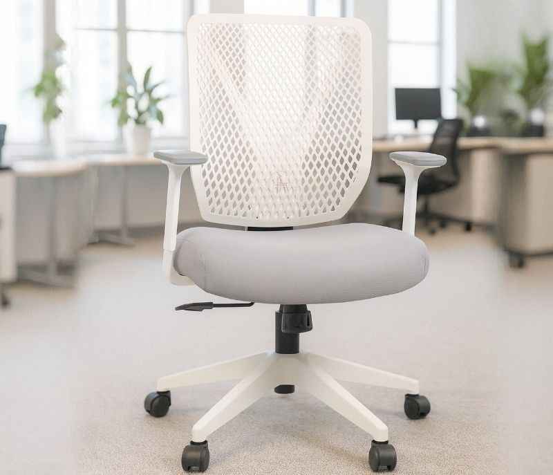 Image 1 for Leo White Mesh Office Chair Adjustable Height Revolving Study Work from Home Chair Computer Desk Chair