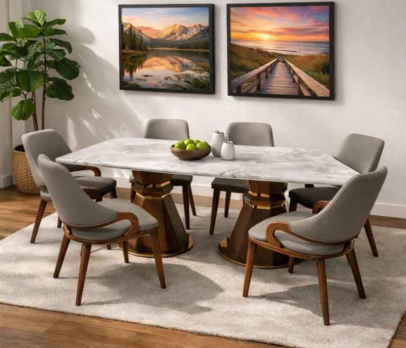 Image 1 for 6657/654/8009 Marble Top 1+6 Dining Set