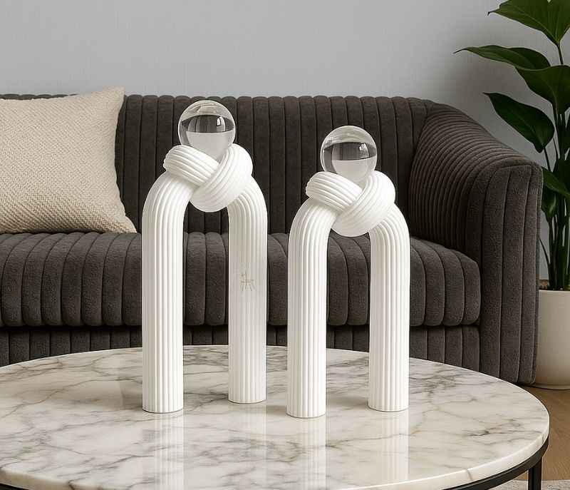 Image 1 for G-RA-28 A/B White Knot Figures with Crystal Ball Sphere