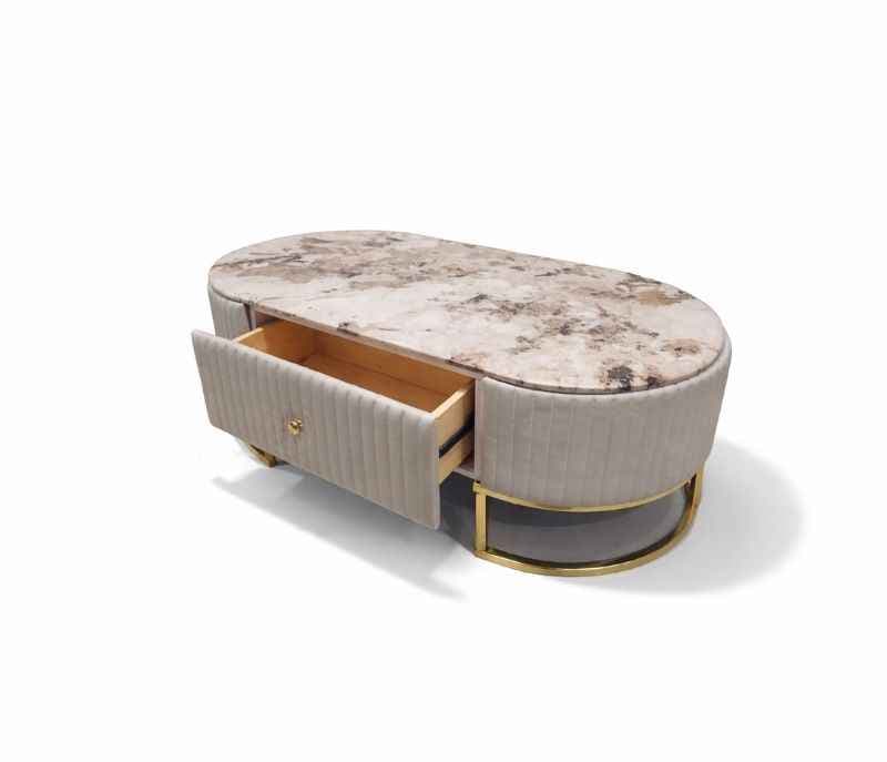 Image 5 for 8887 Beige Centre Table With Marble Top And Metal Base (HYD OTD)