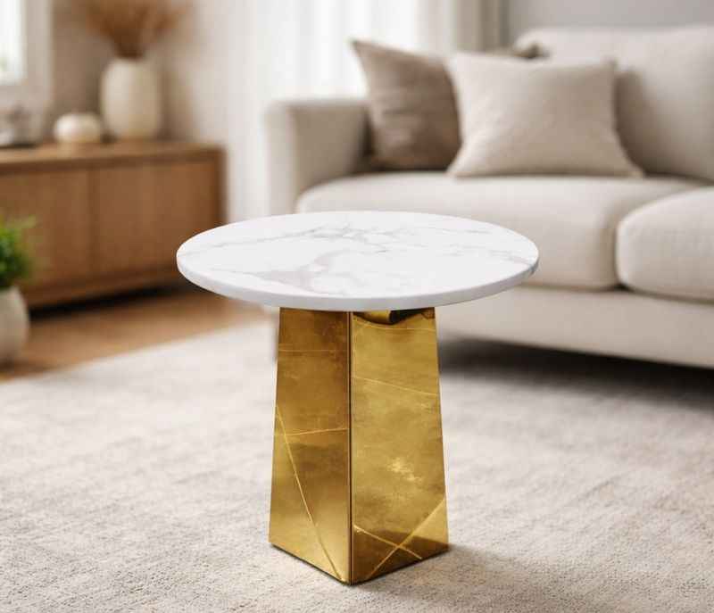 Image 1 for Corner Table 32 Gold Base Marble Top (HYD)