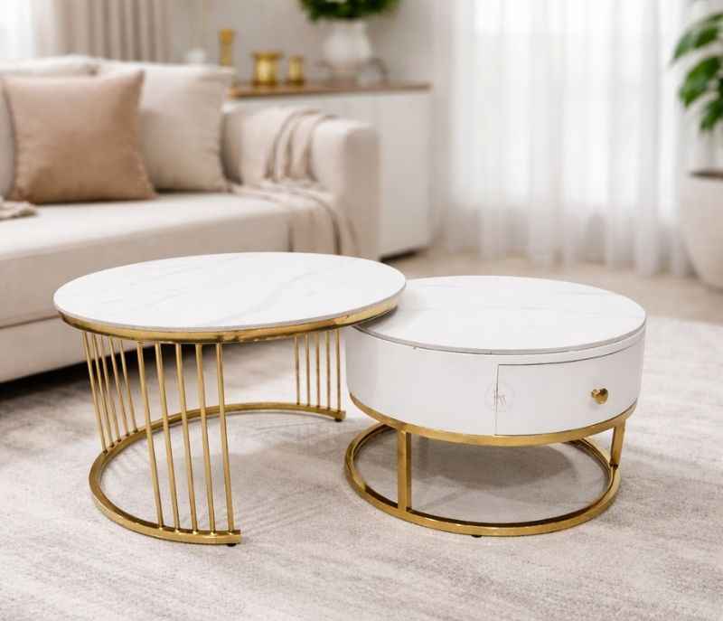 Image 1 for 601 Centre Table Ceramic Top And Down Metal Base Gold PVD