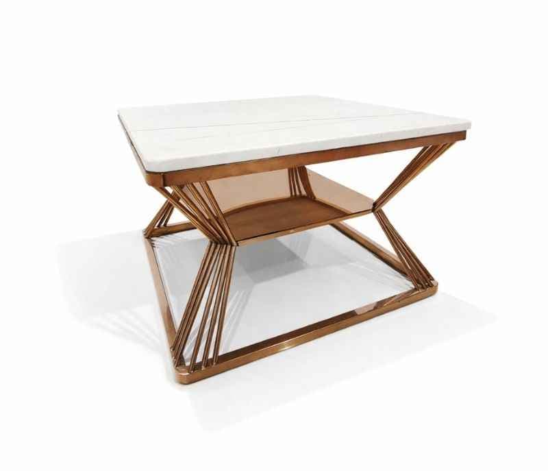 Image 4 for Centre Table 2 Marble Top And Down Metal With Rose Gold PVD (HYD)
