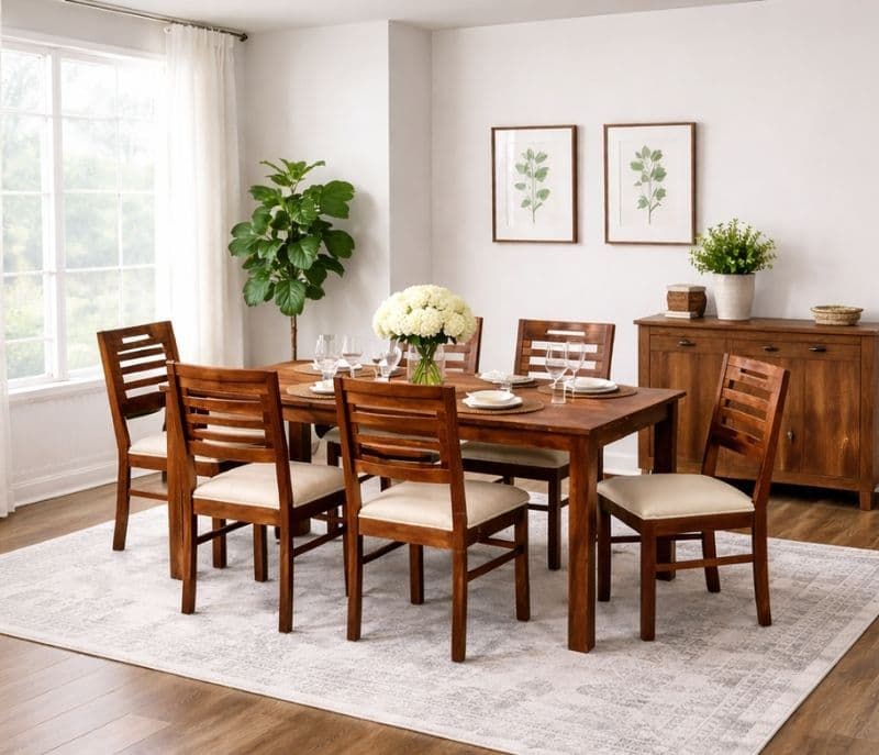 Image 1 for MH Premium Sheesham Wood 6 Seater Dining Set with Cushioned Chair (WH)