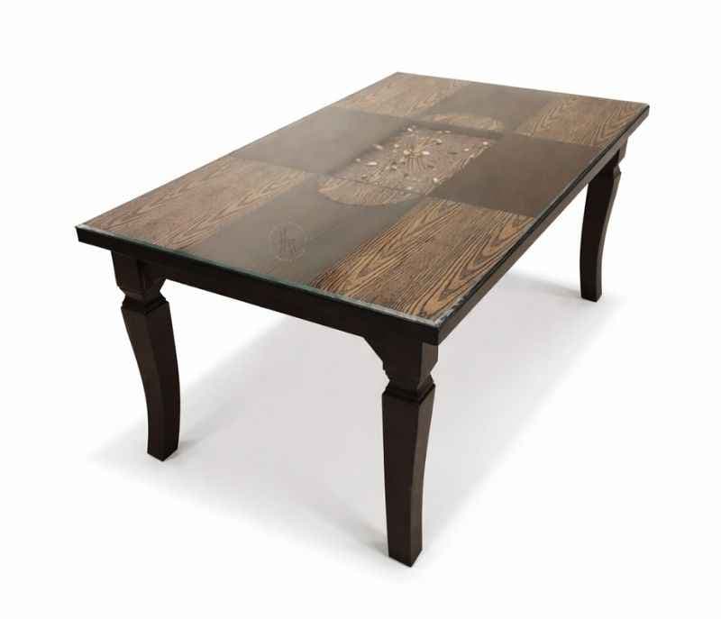 Image 4 for Damro 6 Seater Glass Dining Table with Wooden Base 5.5X3