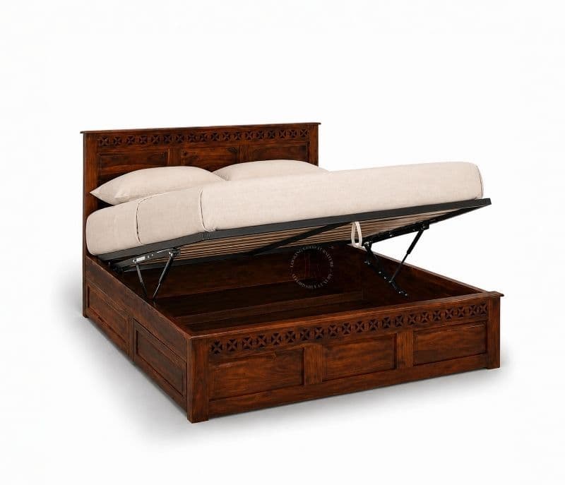 Image 6 for Rudolf Sheesham Wood Hydraulic Storage Premium Solid Sheesham Wood Honey Finish (SCV _PKU)