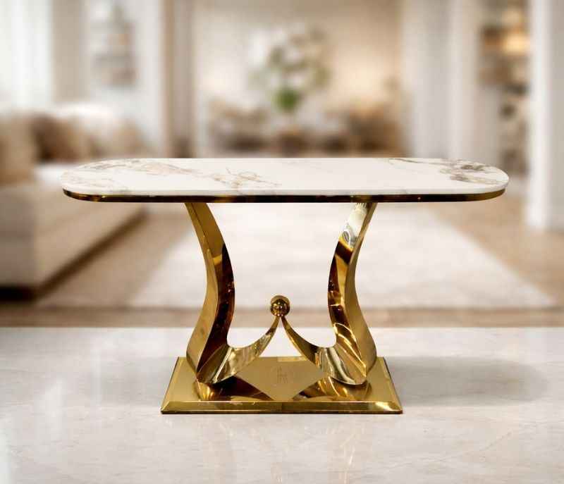 Image 1 for X-71 Console Marble Top With PVD Gold Metal Base (HYD)(CP)