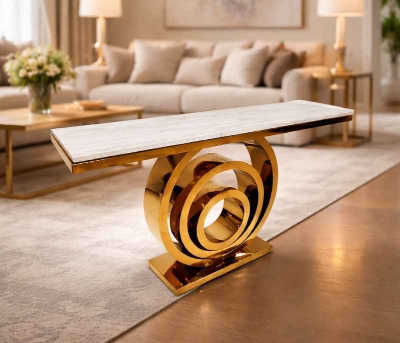 Image 1 for Console 58 Composite Marble Top With Metal PVD Gold Base (HYD)(CP)