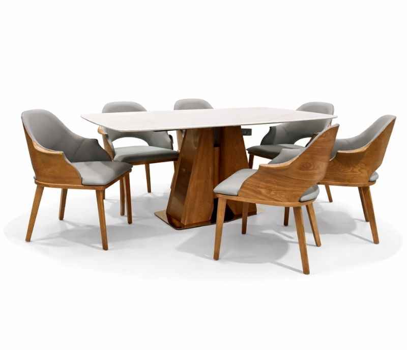 Image 5 for Dining Set 6+1 687/2136 Imported Oak Wood With PVD Rose Gold And Marble Top (CP OTD)