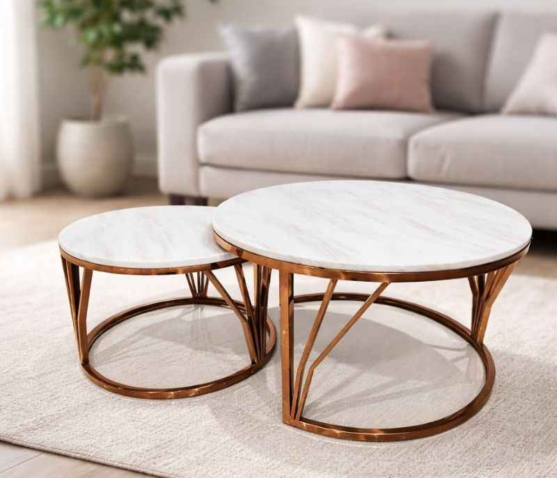 Image 1 for Centre Table 9 Marble Top and down metal base with Rose gold (HYD OTD)