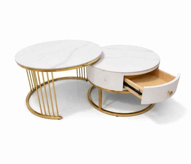 Image 3 for 601 Centre Table Ceramic Top And Down Metal Base Gold PVD
