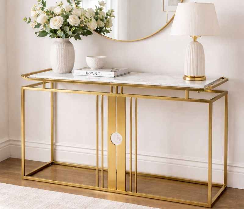 Con 960 Console Table Marble Top With PVD Gold Metal Base (BTM OTD)