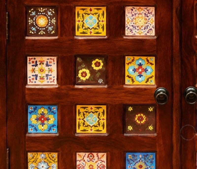 Image 6 for 3 Door Tile Side Board Solid Sheesham Wood (SCV_PKU)