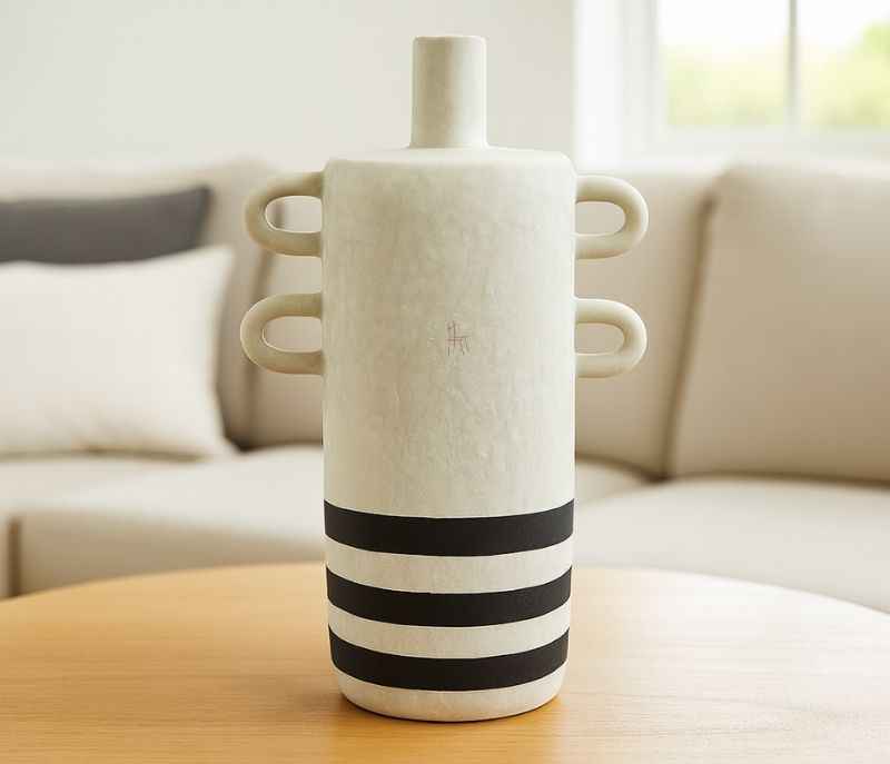 Image 1 for HCV-160 Ash Ceramic Narrow Flat Bottle Ash Handcrafted Home Decor
