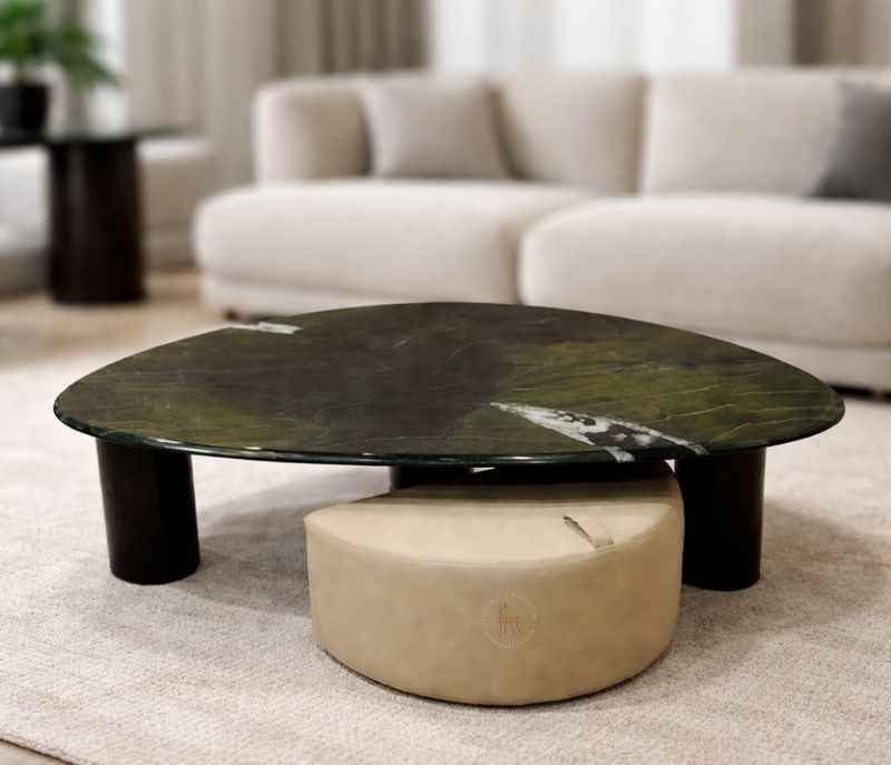 Image 1 for 352 Centre Table With Puffy Marble Top And Wood Base (HYD)