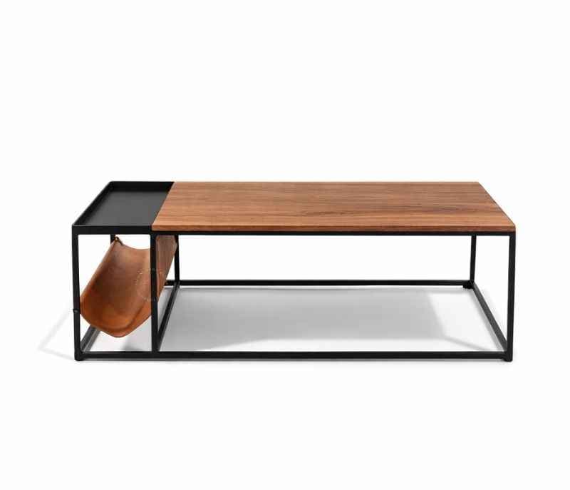 Image 4 for Leather CT Coffee table With Wooden Top And Metal Base (WF OTD)