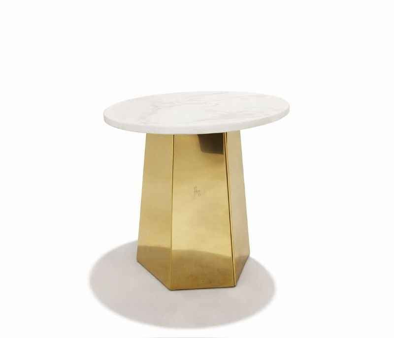 Image 3 for Corner Table 32 Gold Base Marble Top (HYD)