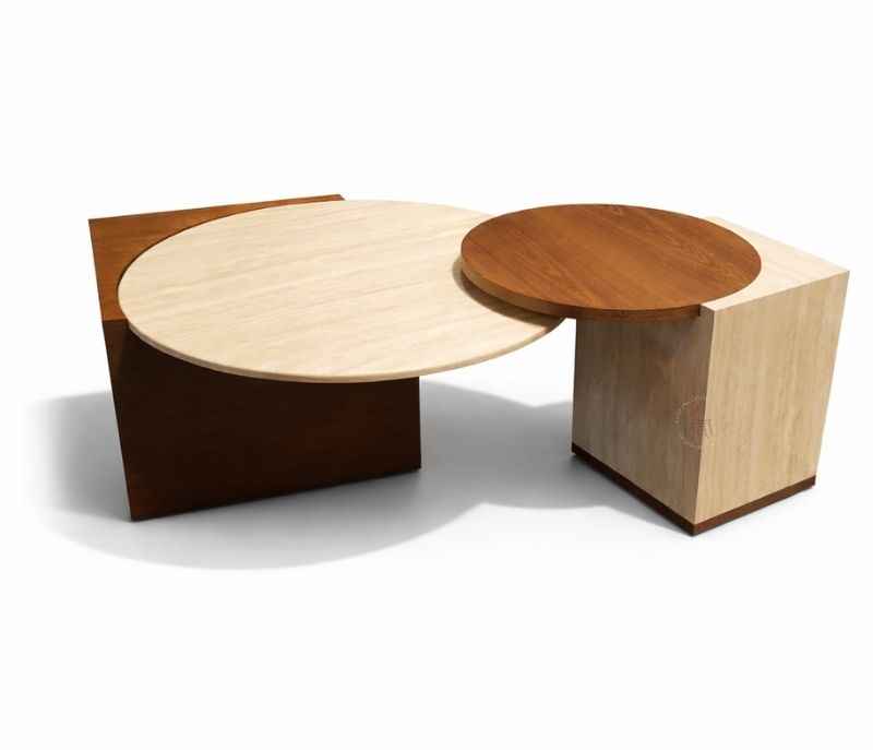 Image 4 for E290 Centre Table Plus Corner Table Marble Top With Wooden Base And Wood Top (HYD)