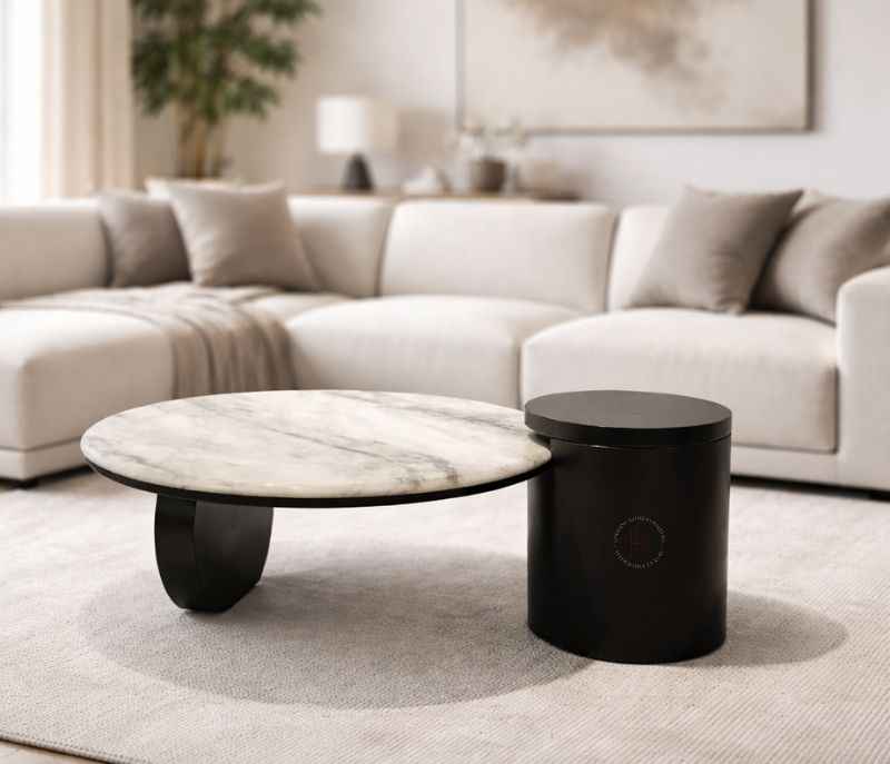 Image 1 for 1069 Centre Table Top Marble With Ash Wood Base