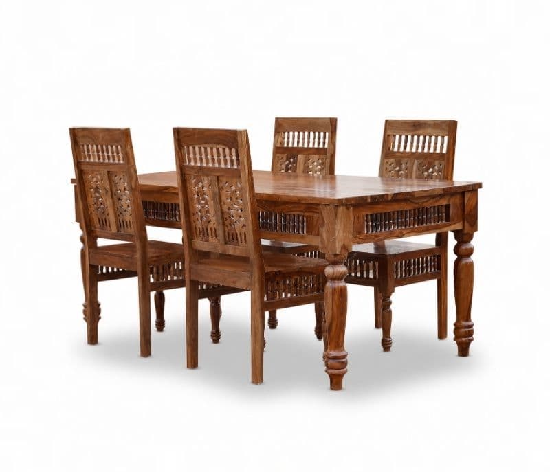 Image 6 for Vintage Solid Sheesham Wood Ghilli Design Dining Table Set 1+4 Seater (SCV-PKU)
